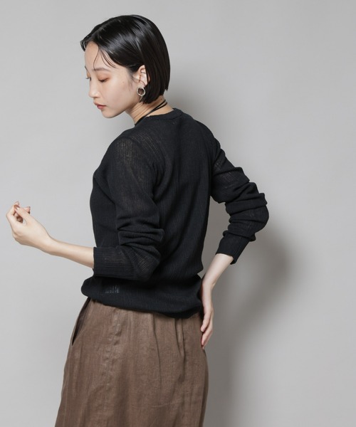 NANO universe（ナノユニバース）の「シアーランダムリブクルーネックニット（ニット/セーター・レディース・ブラック/ライトグレー/ライム・FREE）」の16枚目の写真