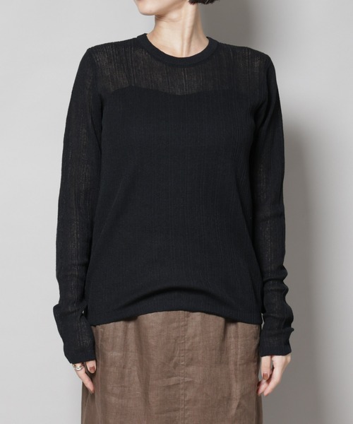 NANO universe（ナノユニバース）の「シアーランダムリブクルーネックニット（ニット/セーター・レディース・ブラック/ライトグレー/ライム・FREE）」の9枚目の写真