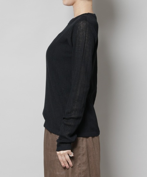 NANO universe（ナノユニバース）の「シアーランダムリブクルーネックニット（ニット/セーター・レディース・ブラック/ライトグレー/ライム・FREE）」の10枚目の写真