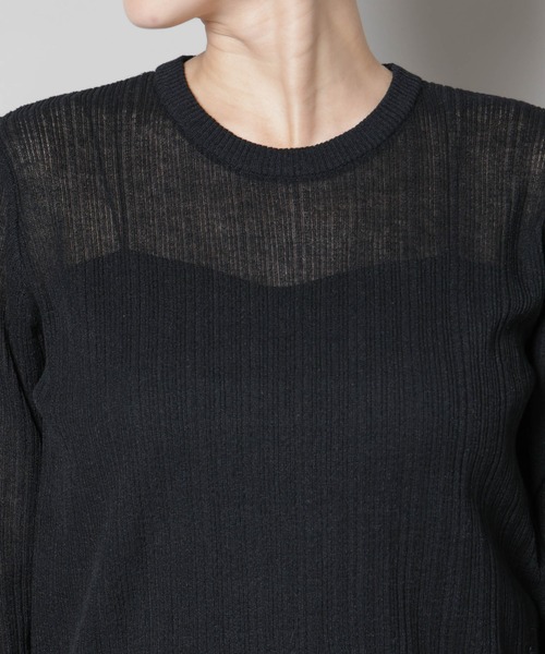 NANO universe（ナノユニバース）の「シアーランダムリブクルーネックニット（ニット/セーター・レディース・ブラック/ライトグレー/ライム・FREE）」の12枚目の写真