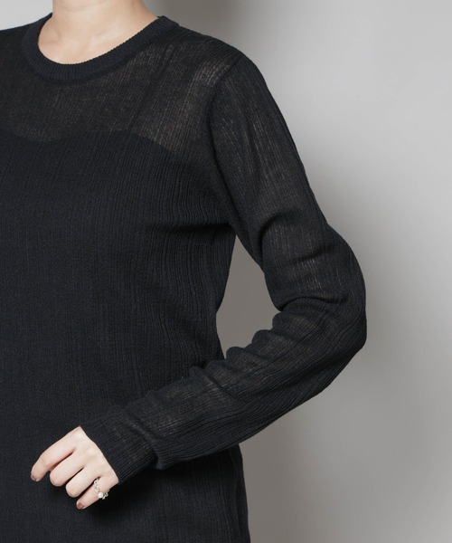 NANO universe（ナノユニバース）の「シアーランダムリブクルーネックニット（ニット/セーター・レディース・ブラック/ライトグレー/ライム・FREE）」の4枚目の写真