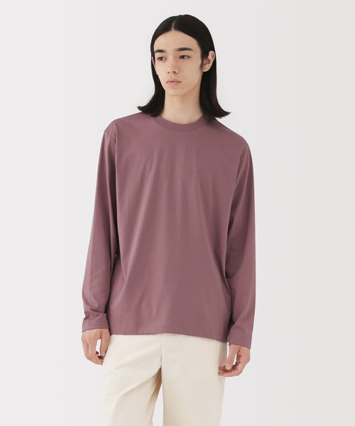 無印良品（ムジルシリョウヒン）の「紳士　天竺編みクルーネック長袖Ｔシャツ（Tシャツ/カットソー・メンズ・ブラック/スモークピンク/スモーキーグリーン系/ホワイト/ダークネイビー/ブルー系・S/M/L/XL）」の6枚目の写真