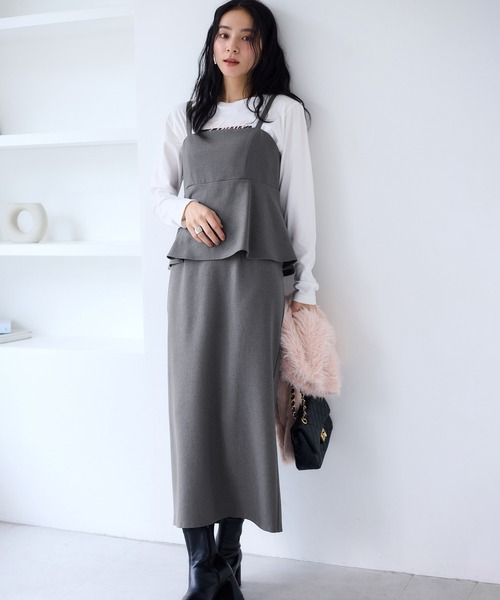 VIS（ビス）の「【WEB限定】【美easy】ウーリッシュ ペプラム切替キャミワンピース【洗える】（ワンピース・レディース・ブラック/ベージュ/ベージュ系その他2/グレー/ダークブラウン・FREE）」の2枚目の写真