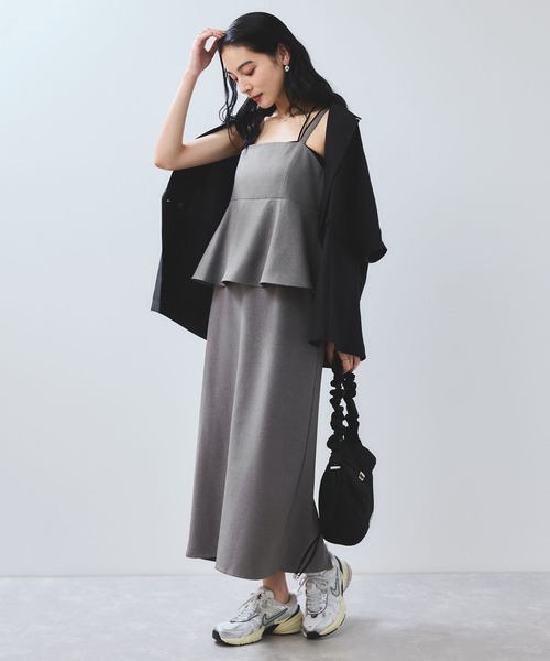 VIS（ビス）の「【WEB限定】【美easy】ウーリッシュ ペプラム切替キャミワンピース【洗える】（ワンピース・レディース・ブラック/ベージュ/ベージュ系その他2/グレー/ダークブラウン・FREE）」の12枚目の写真