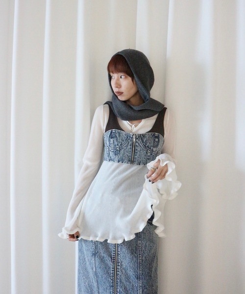 RIB MIX DENIM BUSTIER（その他トップス）｜Ameri（アメリ）の