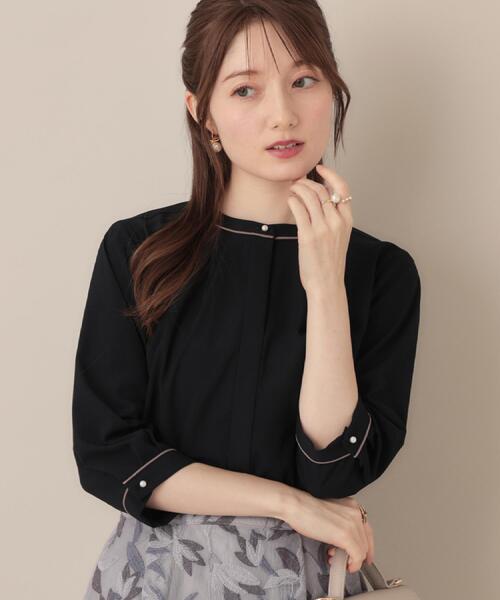 couture brooch(クチュールブローチ)の「【6分袖・通勤】配色ジョーゼットブラウス(シャツ/ブラウス・レディース・グレー系4/アイボリー系4/ネイビー系4・40/38/42/36)」の3枚目の写真