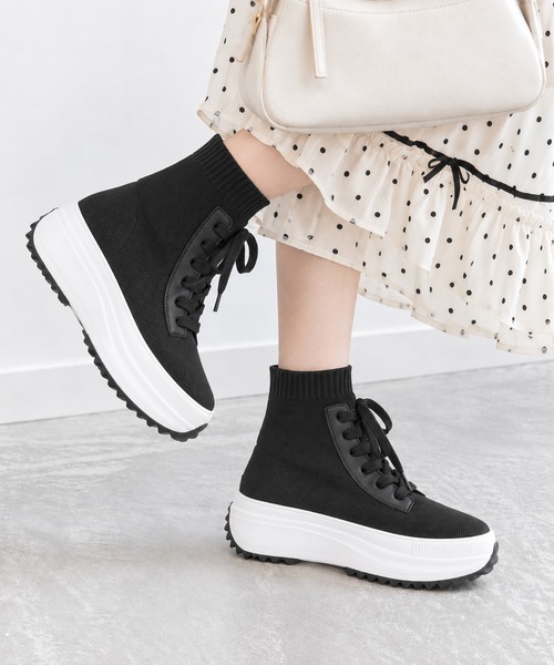 coca(ANDEX shoes product)(コカ)の「軽量 レースアップ ニットブーツ(ブーツ・レディース・ブラック・SMALL/MEDIUM/LARGE)」の1枚目の写真