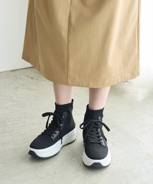 coca(ANDEX shoes product)(コカ)の「軽量 レースアップ ニットブーツ(ブーツ・レディース・ブラック・SMALL/MEDIUM/LARGE)」の2枚目の写真