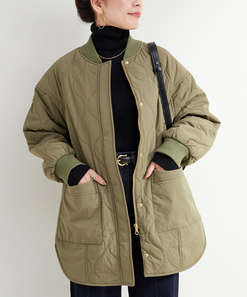 B.C STOCK（ベーセーストック）の「《追加3》【WEB+一部店舗限定】保温 / リブ付き中綿ブルゾン（その他アウター・レディース・ブラック/カーキ/アイボリー・FREE）」の3枚目の写真