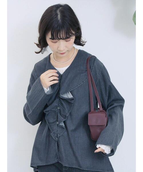 Samansa Mos2 blue（サマンサモスモスブルー）の「【ECO DENIM 】フリルブラウス（シャツ/ブラウス・レディース・ブルー/チャコールグレー/ネイビー・F）」の4枚目の写真
