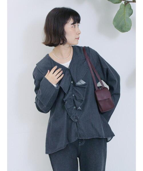 Samansa Mos2 blue（サマンサモスモスブルー）の「【ECO DENIM 】フリルブラウス（シャツ/ブラウス・レディース・ブルー/チャコールグレー/ネイビー・F）」の5枚目の写真