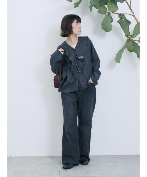 Samansa Mos2 blue（サマンサモスモスブルー）の「【ECO DENIM 】フリルブラウス（シャツ/ブラウス・レディース・ブルー/チャコールグレー/ネイビー・F）」の10枚目の写真