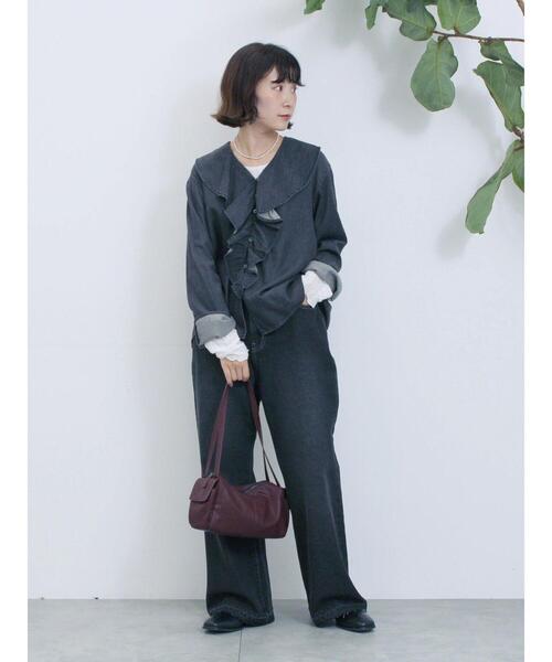 Samansa Mos2 blue（サマンサモスモスブルー）の「【ECO DENIM 】フリルブラウス（シャツ/ブラウス・レディース・ブルー/チャコールグレー/ネイビー・F）」の12枚目の写真