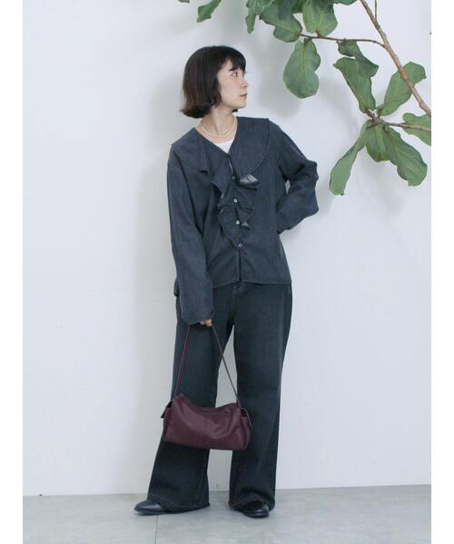 Samansa Mos2 blue（サマンサモスモスブルー）の「【ECO DENIM 】フリルブラウス（シャツ/ブラウス・レディース・ブルー/チャコールグレー/ネイビー・F）」の13枚目の写真