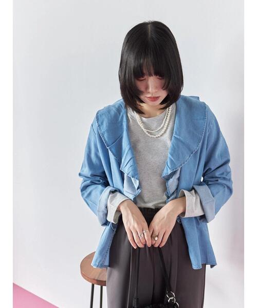 Samansa Mos2 blue（サマンサモスモスブルー）の「【ECO DENIM 】フリルブラウス（シャツ/ブラウス・レディース・ブルー/チャコールグレー/ネイビー・F）」の19枚目の写真