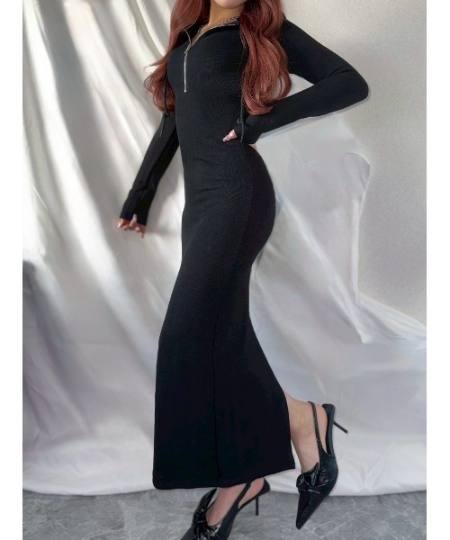 【スタイル盛れ】フーディーロングタイトワンピース/ウエスト細見え/韓国大人気/数量限定/秋冬新作