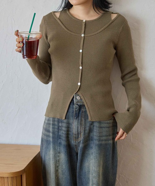 CHAN ME(チャンミ)の「レイヤードデザインリブニット(ニット/セーター・レディース・ブラック/カーキ/ホワイト・MEDIUM/LARGE)」の16枚目の写真