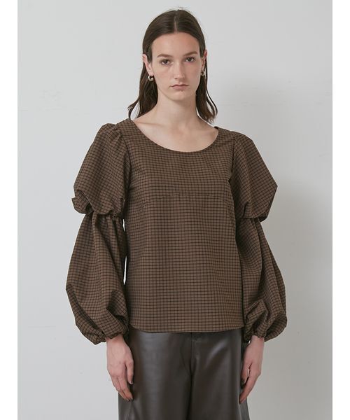 styling/（スタイリング）の「パフスリーブ2WAYブラウス（シャツ/ブラウス・レディース・ブラック/ホワイト/チェック・F）」の8枚目の写真