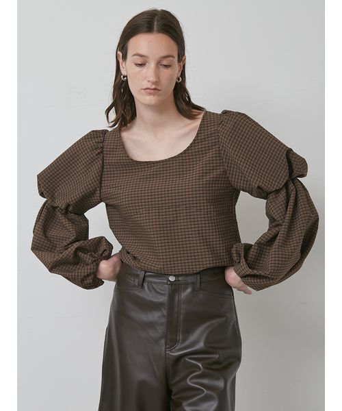 styling/（スタイリング）の「パフスリーブ2WAYブラウス（シャツ/ブラウス・レディース・ブラック/ホワイト/チェック・F）」の14枚目の写真