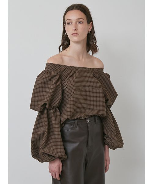 styling/（スタイリング）の「パフスリーブ2WAYブラウス（シャツ/ブラウス・レディース・ブラック/ホワイト/チェック・F）」の4枚目の写真