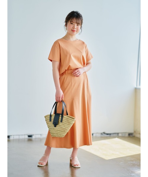 COHINA(コヒナ)の「シルケットマチフレアスカートセットアップ 【低身長・小柄女性】(ワンピース・レディース・オレンジ・SHORT/REGULAR)」の1枚目の写真