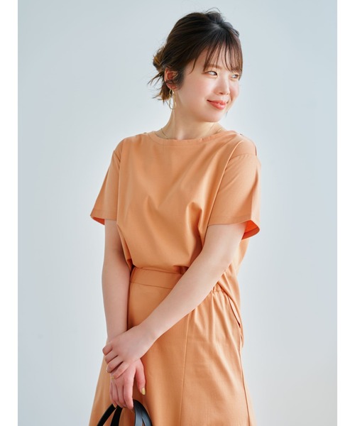 COHINA(コヒナ)の「シルケットマチフレアスカートセットアップ 【低身長・小柄女性】(ワンピース・レディース・オレンジ・SHORT/REGULAR)」の4枚目の写真