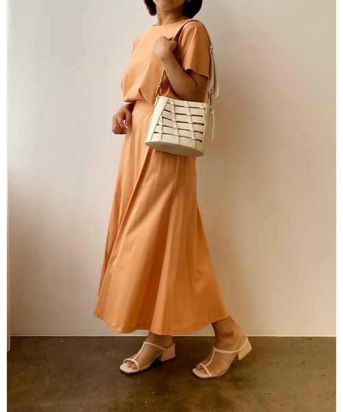 COHINA(コヒナ)の「シルケットマチフレアスカートセットアップ 【低身長・小柄女性】(ワンピース・レディース・オレンジ・SHORT/REGULAR)」の5枚目の写真