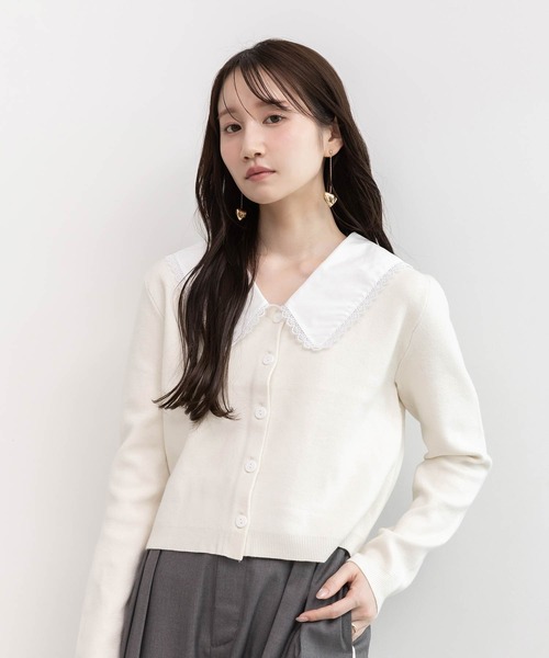 RANDA(ランダ)の「2WAY 襟付きニットカーディガン(カーディガン/ボレロ・レディース・ブラック/アイボリー/グレー・1/0)」の6枚目の写真