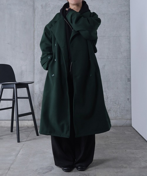 Confirm（コンファーム）の「AW オーバーサイズ ウールライク メルトン スタンドネック ロングトレンチコート【Confirm】（トレンチコート・メンズ・ブラック/ブラック系その他/チャコールグレー/ベージュ/グリーン・M/L）」の5枚目の写真