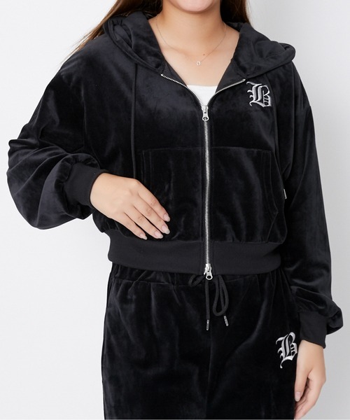 セール】《ベロア×ロゴ刺繍》レディース ジップパーカー フーディ