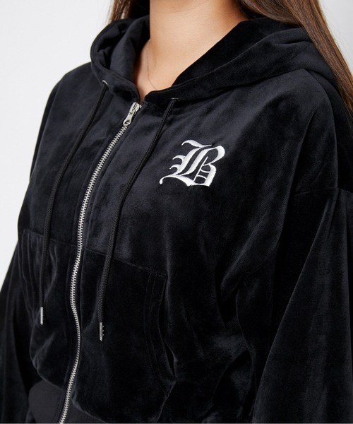 セール】《ベロア×ロゴ刺繍》レディース ジップパーカー フーディ