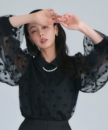 RUIRUE BOUTIQUE（ルイルエブティック）の「洗える ストレッチ ｜ チュール ドット シャツカラー ブラウス ｜ 長袖 トップス シャツ ブラウス（シャツ/ブラウス・レディース）」