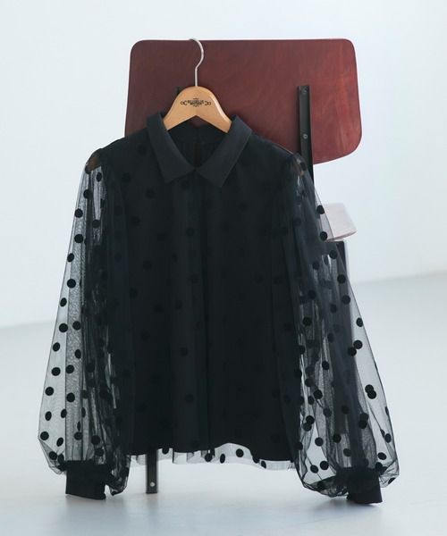 RUIRUE BOUTIQUE(ルイルエブティック)の「洗える ストレッチ | チュール ドット シャツカラー ブラウス | 長袖 トップス シャツ ブラウス(シャツ/ブラウス・レディース・ブラック/ピンク/グレー系1・S/M/L/LL)」の11枚目の写真