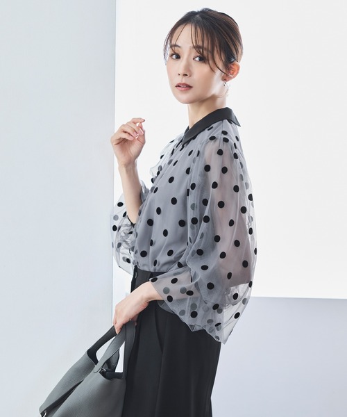 RUIRUE BOUTIQUE(ルイルエブティック)の「洗える ストレッチ | チュール ドット シャツカラー ブラウス | 長袖 トップス シャツ ブラウス(シャツ/ブラウス・レディース・ブラック/ピンク/グレー系1・S/M/L/LL)」の12枚目の写真