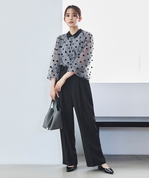 RUIRUE BOUTIQUE(ルイルエブティック)の「洗える ストレッチ | チュール ドット シャツカラー ブラウス | 長袖 トップス シャツ ブラウス(シャツ/ブラウス・レディース・ブラック/ピンク/グレー系1・S/M/L/LL)」の14枚目の写真