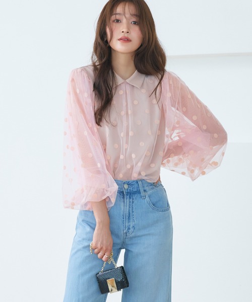 RUIRUE BOUTIQUE(ルイルエブティック)の「洗える ストレッチ | チュール ドット シャツカラー ブラウス | 長袖 トップス シャツ ブラウス(シャツ/ブラウス・レディース・ブラック/ピンク/グレー系1・S/M/L/LL)」の16枚目の写真