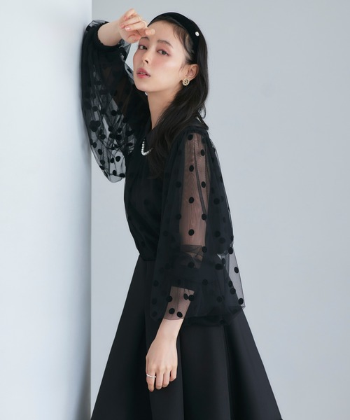 RUIRUE BOUTIQUE(ルイルエブティック)の「洗える ストレッチ | チュール ドット シャツカラー ブラウス | 長袖 トップス シャツ ブラウス(シャツ/ブラウス・レディース・ブラック/ピンク/グレー系1・S/M/L/LL)」の20枚目の写真