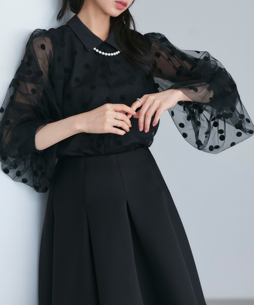 RUIRUE BOUTIQUE(ルイルエブティック)の「洗える ストレッチ | チュール ドット シャツカラー ブラウス | 長袖 トップス シャツ ブラウス(シャツ/ブラウス・レディース・ブラック/ピンク/グレー系1・S/M/L/LL)」の21枚目の写真