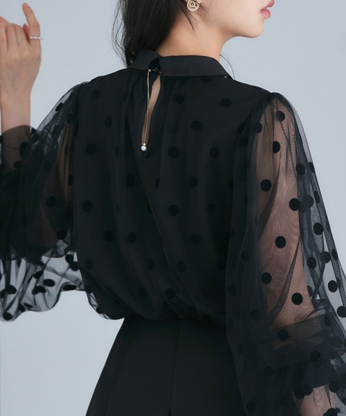 RUIRUE BOUTIQUE(ルイルエブティック)の「洗える ストレッチ | チュール ドット シャツカラー ブラウス | 長袖 トップス シャツ ブラウス(シャツ/ブラウス・レディース・ブラック/ピンク/グレー系1・S/M/L/LL)」の22枚目の写真