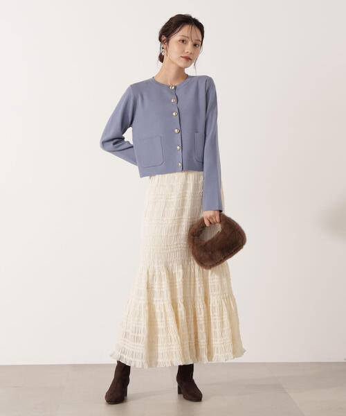 PROPORTION BODY DRESSING（プロポーションボディドレッシング）の「【青島心さん着用】シャーリング切り替えスカート / 1215220006（スカート・レディース・ホワイト系その他/ブラック・P/S/MEDIUM）」の6枚目の写真