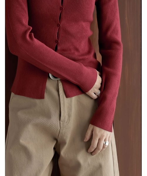 Re:EDIT（リエディ）の「[2025AW COLLECTION]ポロカラーニットトップス（ニット/セーター・レディース・ブラック/アイボリー/チャコールグレー/レッド・MEDIUM/LARGE）」の10枚目の写真