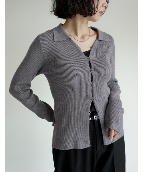 Re:EDIT（リエディ）の「[2025AW COLLECTION]ポロカラーニットトップス（ニット/セーター・レディース・ブラック/アイボリー/チャコールグレー/レッド・MEDIUM/LARGE）」の15枚目の写真