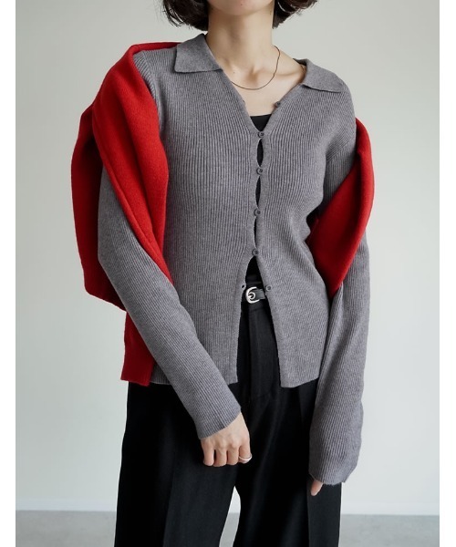 Re:EDIT（リエディ）の「[2025AW COLLECTION]ポロカラーニットトップス（ニット/セーター・レディース・ブラック/アイボリー/チャコールグレー/レッド・MEDIUM/LARGE）」の16枚目の写真