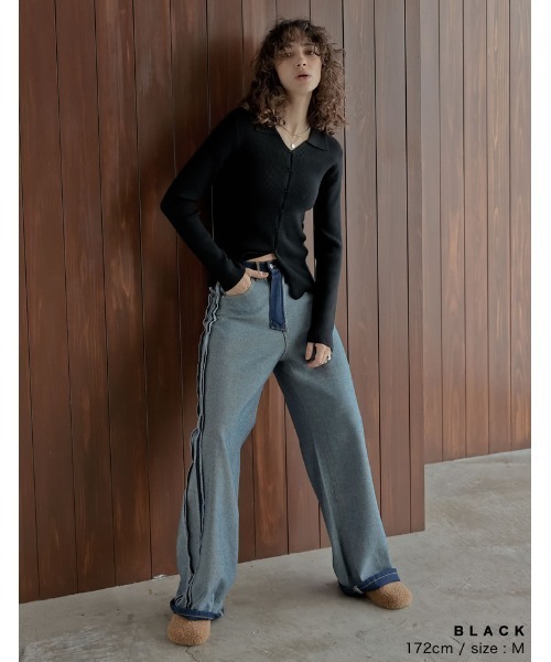 Re:EDIT（リエディ）の「[2025AW COLLECTION]ポロカラーニットトップス（ニット/セーター・レディース・ブラック/アイボリー/チャコールグレー/レッド・MEDIUM/LARGE）」の5枚目の写真