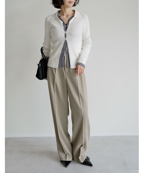 Re:EDIT（リエディ）の「[2025AW COLLECTION]ポロカラーニットトップス（ニット/セーター・レディース・ブラック/アイボリー/チャコールグレー/レッド・MEDIUM/LARGE）」の11枚目の写真