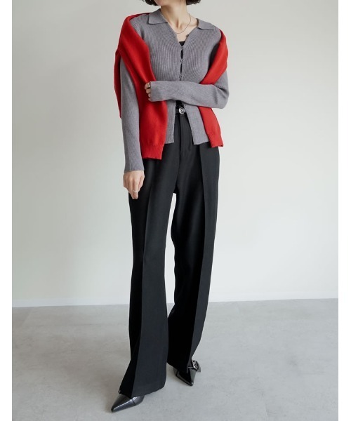 Re:EDIT（リエディ）の「[2025AW COLLECTION]ポロカラーニットトップス（ニット/セーター・レディース・ブラック/アイボリー/チャコールグレー/レッド・MEDIUM/LARGE）」の14枚目の写真