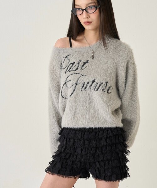 WHO'S WHO gallery（フーズフーギャラリー）の「シャギーロゴオフショルニット（ニット/セーター・レディース・ホワイト/ブラック/サックスブルー/グレー/ネイビー・FREE）」の10枚目の写真