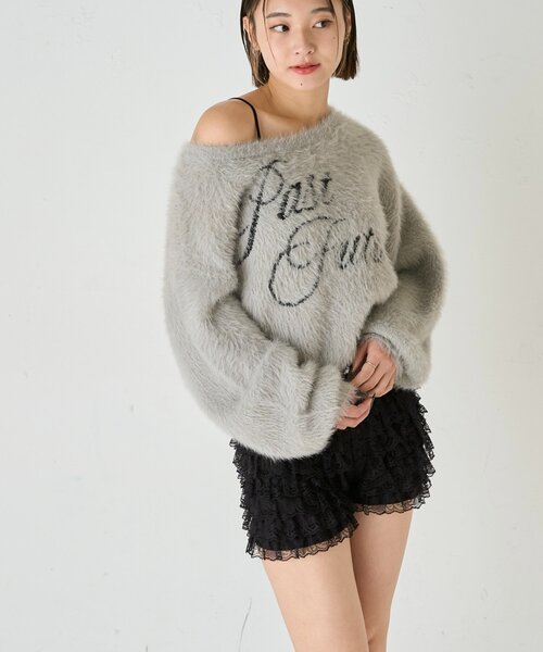 WHO'S WHO gallery（フーズフーギャラリー）の「シャギーロゴオフショルニット（ニット/セーター・レディース・ホワイト/ブラック/サックスブルー/グレー/ネイビー・FREE）」の13枚目の写真