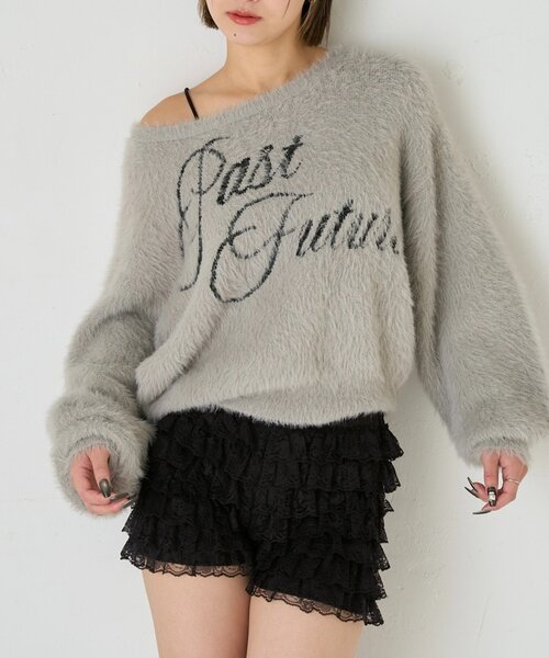 WHO'S WHO gallery（フーズフーギャラリー）の「シャギーロゴオフショルニット（ニット/セーター・レディース・ホワイト/ブラック/サックスブルー/グレー/ネイビー・FREE）」の14枚目の写真