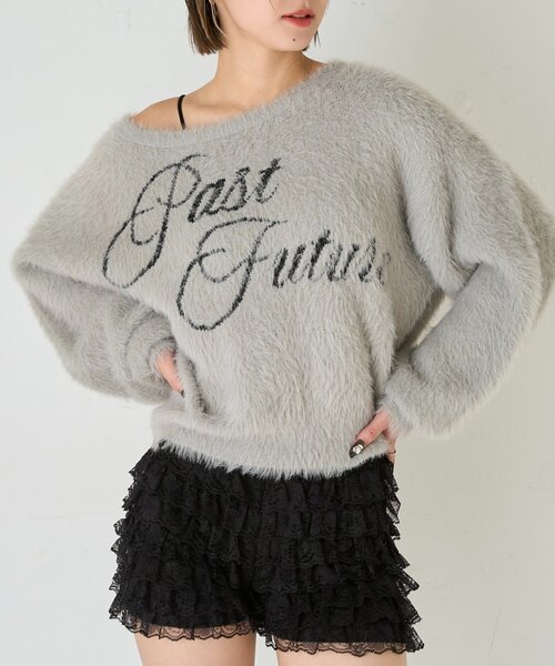 WHO'S WHO gallery（フーズフーギャラリー）の「シャギーロゴオフショルニット（ニット/セーター・レディース・ホワイト/ブラック/サックスブルー/グレー/ネイビー・FREE）」の15枚目の写真